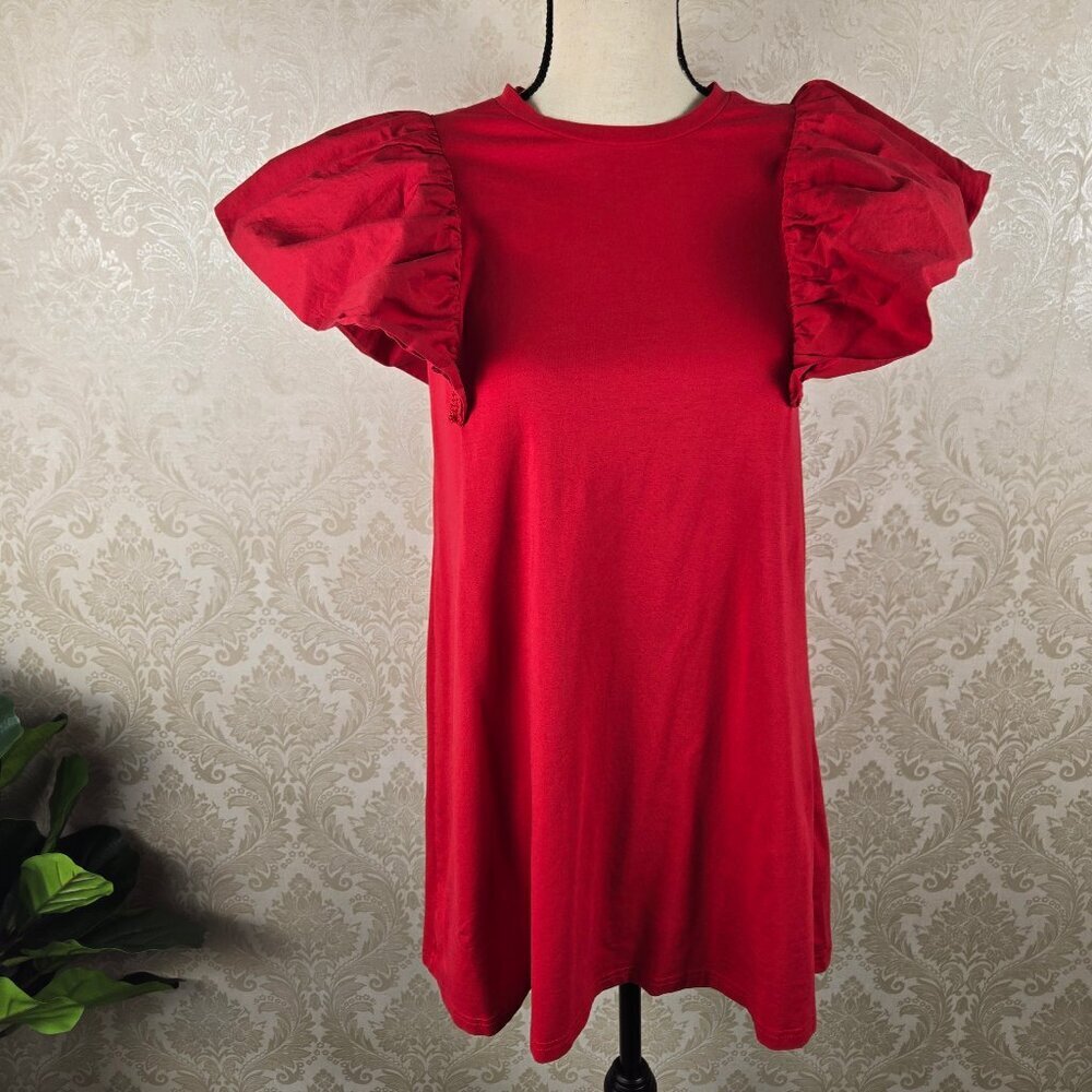 TCEC Size Small Red Flutter Sleeve Minidress Girly Feminine Casual Lightweight